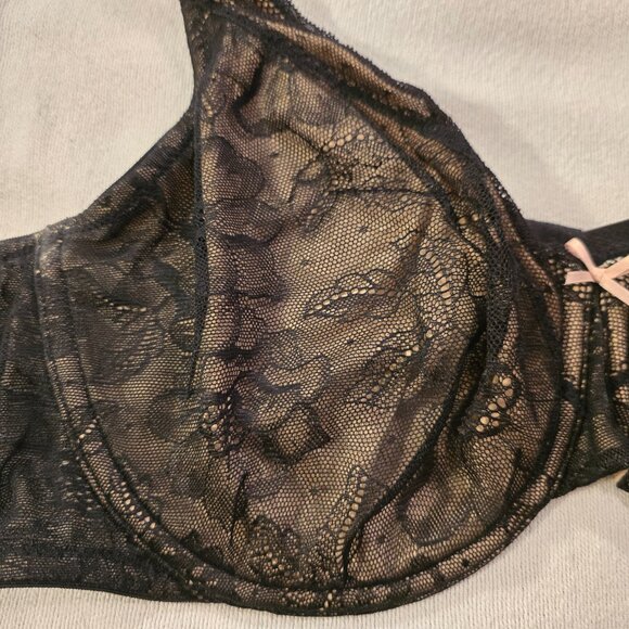 Cacique 40C Black Sheer Floral Modern Lace Bra UL FC GUC SO Pretty Nude - Picture 3 of 11